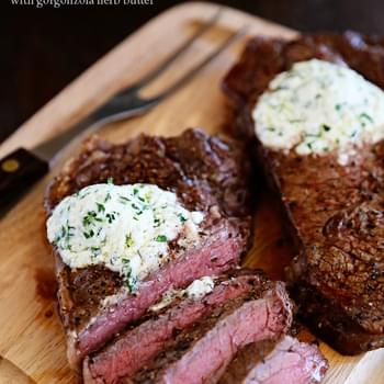 Skillet Steaks with Gorgonzola Herb Butter