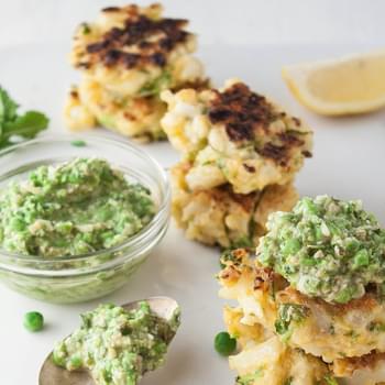 Cauliflower Fritters with Mint & Pea Spread