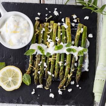 Asparagus with Feta Yogurt Mint Dressing