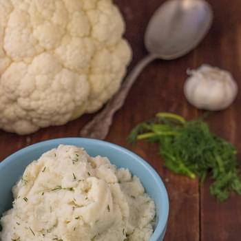 Paleo Cauliflower Mashed Potatoes with Garlic & Dill