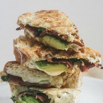 Grilled Jarlsberg with Avocado Spinach and Bacon