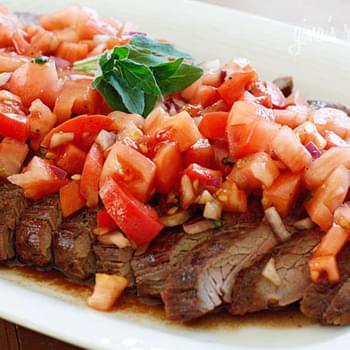Grilled Flank Steak With Tomatoes, Red Onion and Balsamic