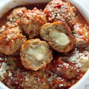 30-Minute Mozzarella Stuffed Turkey Meatballs with Homemade Marinara Sauce