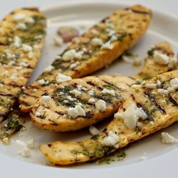 Grilled Yellow Squash with Fresh Dill Vinaigrette and Feta