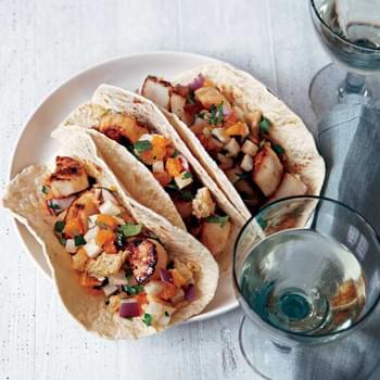 Tacos with Sea Scallops and Jicama-Peanut Slaw