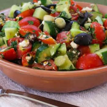 Chopped Tomato and Cucumber Salad with Mint, Feta, Lemon, and Thyme