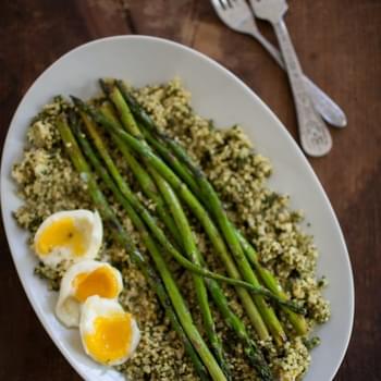 Pesto Millet, Asparagus, and Soft Boiled Eggs