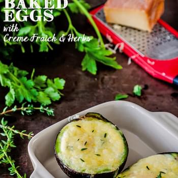 Avocado Baked Eggs With Creme Fraiche And Herbs