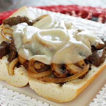 Steak and Cheese Sandwiches with Onions and Mushrooms