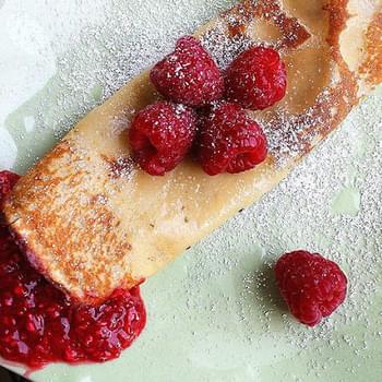 Vanilla Crêpes with Warm Raspberry Compote