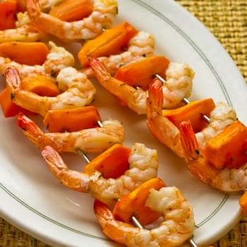 Garlic and Rosemary Roasted Shrimp Skewers with Fuyu Persimmon (or other fruit or veggies)