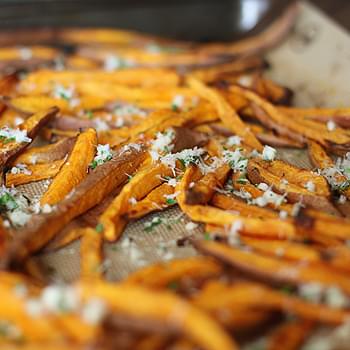 Sweet Potato Fries with Garlic and Parmesan