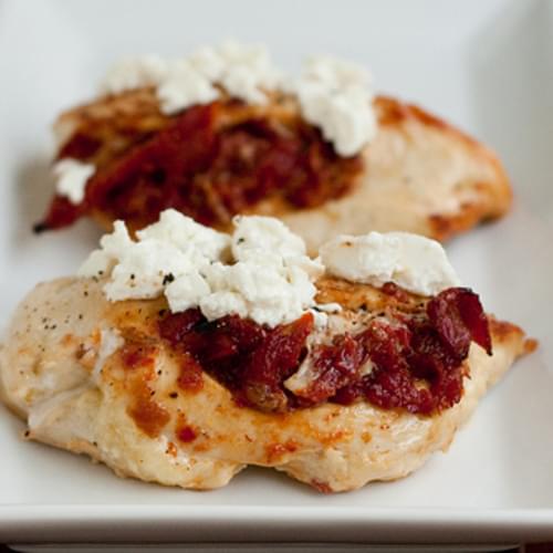 Chicken Stuffed with Sundried Tomatoes, Olives, and Goat Cheese