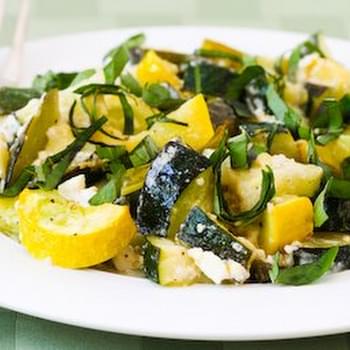 Roasted Zucchini with Green Onions, Feta Cheese, and Basil