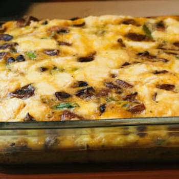 Breakfast Casserole with Asparagus, Mushrooms, and Goat Cheese