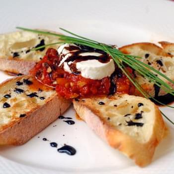 Roasted Tomato Jam and Goat Cheese Bruschetta with Balsamic Reduction