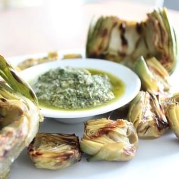 Grilled Artichokes with Creamy Mint Sauce