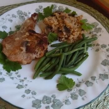 Baked Pork Chops with Brown Rice and Mushrooms