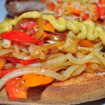 Grilled Veggie “Sausage” With Peppers and Onions
