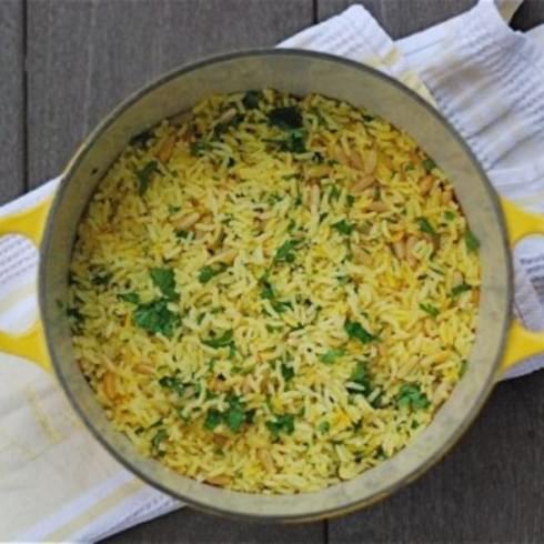 Baked Saffron Rice with Pine Nuts & Parsley