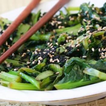 Chilled Wilted Tatsoi Salad with Sesame-Ginger Dressing