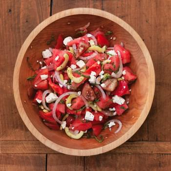 Tomato and Watermelon Salad with Feta Cheese
