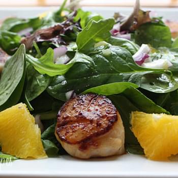 Pan Seared Scallops with Baby Greens and Citrus Mojo Vinaigrette