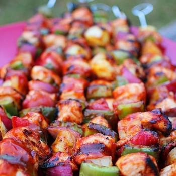 BBQ Chicken, Bell Pepper and Pineapple Skewers