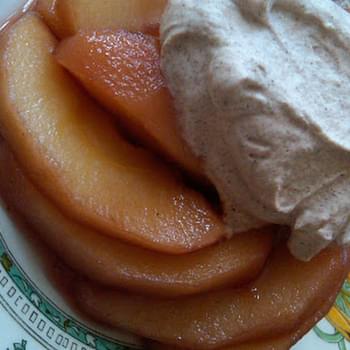 Poached Apples with Cinnamon Cream