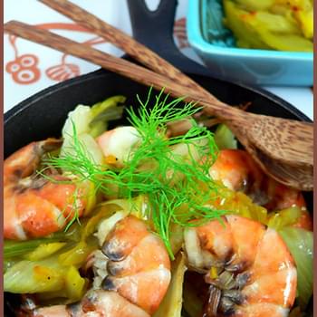 Saffron Shrimps Tajine with Confit Fennel