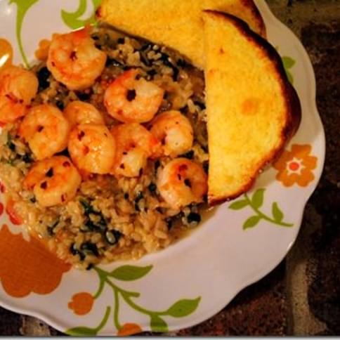 Spinach Risotto with Firecracker Shrimp