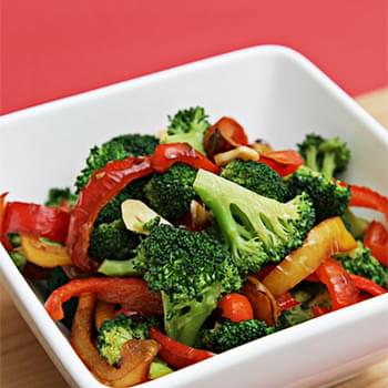 Sautéed Broccoli With Yellow And Red Bell Peppers