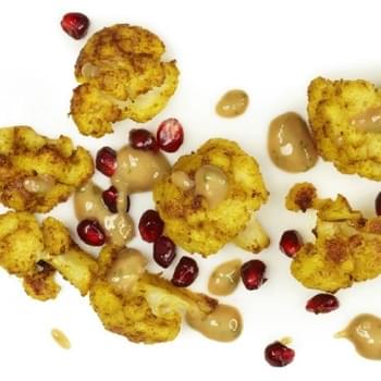 Crunchy Curry Cauliflower with Tahini and Pomegranate