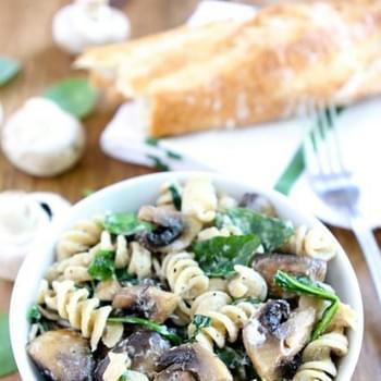 Creamy Goat Cheese Pasta with Spinach and Roasted Mushrooms