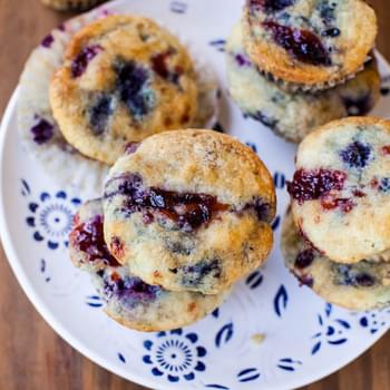 Blueberry Muffins with Raspberry Jam Swirls