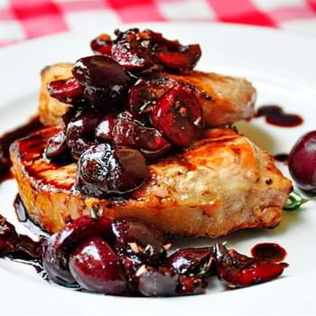 Grilled Pork Loin Chops with Balsamic Thyme Cherries