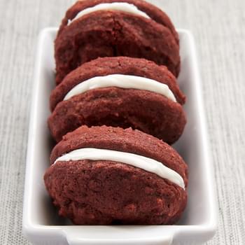 Red Velvet Chocolate Chunk Sandwich Cookies