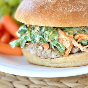 Perfect Turkey Burgers with Romaine and Carrot Slaw
