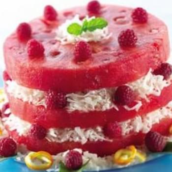 Watermelon Coconut Cake with Raspberry Filling