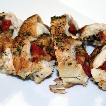 Chicken Breasts Stuffed with Asiago Cheese, Tomatoes and Roasted Red Peppers