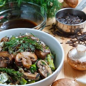 Warm Mushroom, Roasted Asparagus and Wild Rice Salad with Feta