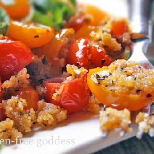 Baked Grape Tomatoes Recipe with Basil and Cornbread Crumbs