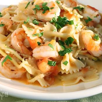 Shrimp and Zucchini with Bowties in Light Tomato Sauce