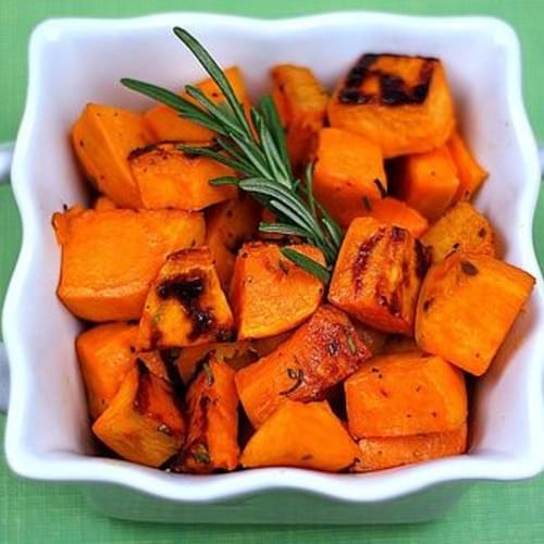 Roasted Sweet Potatoes with Agave Nectar and Fresh Rosemary