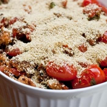 Basil Scalloped Tomatoes and Croutons