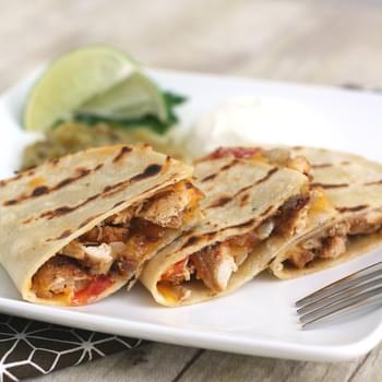 Grilled Quesadillas with Grilled Chicken, Tomatoes and Onions