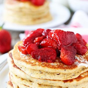 Lemon Chia Seed Pancakes with Roasted Strawberries