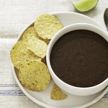 Mexican Black Bean Soup with Spiced Tortilla Chips