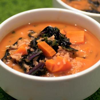Red Curry Soup with Rice and Purple Kale