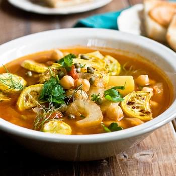 Bouillabaisse With Roasted Yellow Squash & Chickpeas